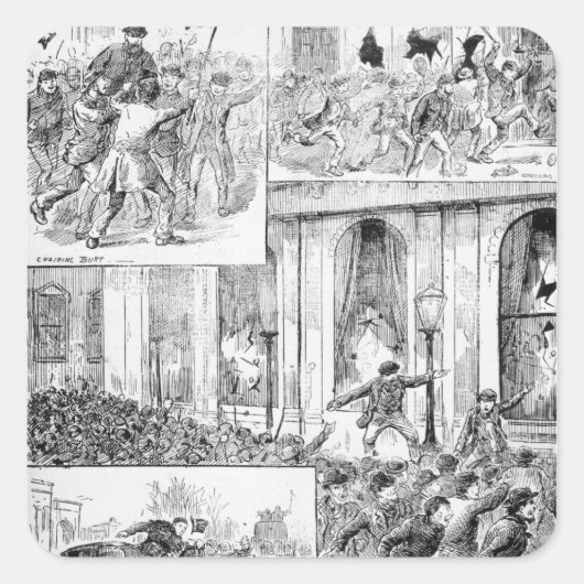 Sticker Carré Grandes émeutes à Londres (Devant)