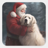 Sticker Carré Grands Pyrénées avec Noël Festif du Père Noël (Devant)