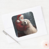 Sticker Carré Grands Pyrénées avec Noël Festif du Père Noël (Enveloppe)