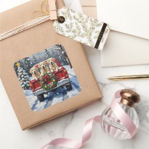 Sticker Carré Grands Pyrénées camion rouge de Noël vacances