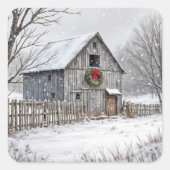Sticker Carré Grange de Noël dans les flocons de neige (Devant)