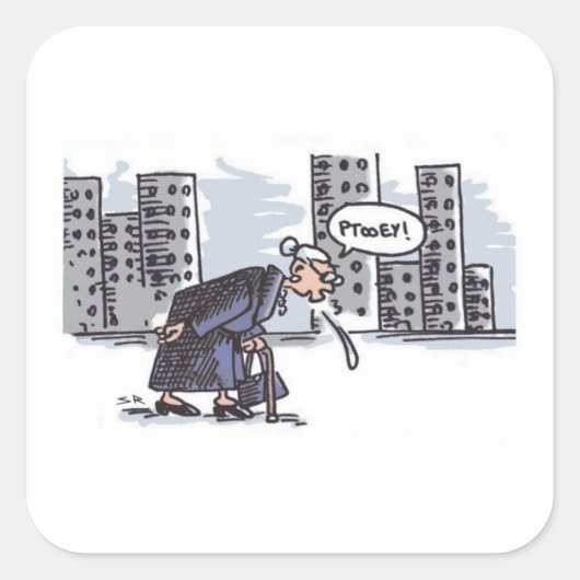 Sticker Carré Granny Spitting! ville avec mot carré gros autocol (Devant)