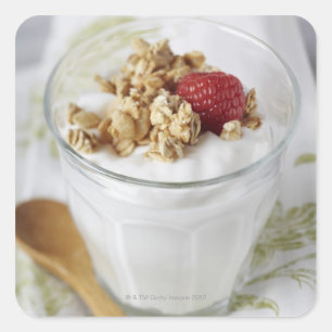 Sticker Carré Granola, avoine, Toasé, Fruit, Berry, Framboise,