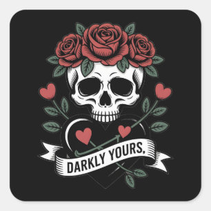 Sticker Carré Graphique Darkly Yours : Crâne gothique avec des r