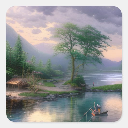 Sticker Carré Graphique de pêche (Devant)