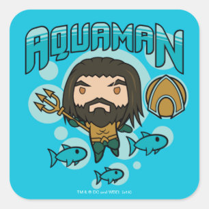 Sticker Carré Graphique sous-marin d'Aquaman   Chibi Aquaman