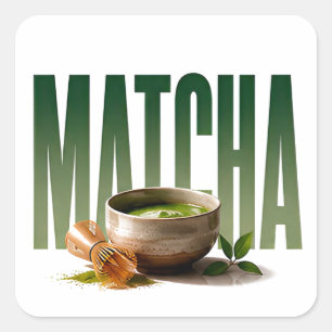 Sticker Carré Graphisme éditorial de luxe sur le thé matcha 