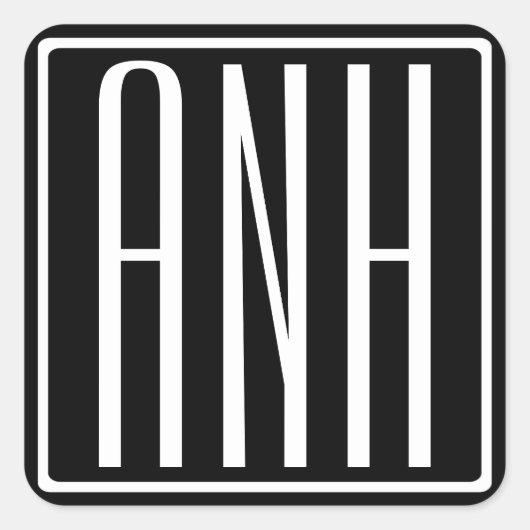 Sticker Carré Gras moderne 3 initiales Monogramme | Blanc sur no (Devant)