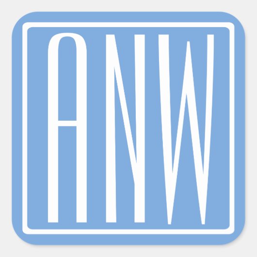 Sticker Carré Gras moderne 3 initiales Monogramme | Bleu doux (Devant)