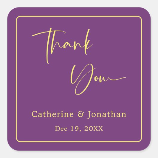 Sticker Carré Gratitude stylée : Mariage monogramme simple (Devant)