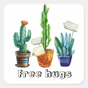 Sticker Carré Gratuit câlins succulents cactus plantes personnal