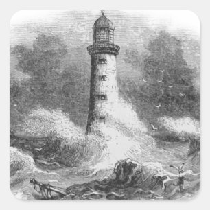 Sticker Carré Gravure à l'eau-forte noire et blanche de phare