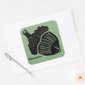 Sticker Carré Gravure sur bois de gland vert (Enveloppe)