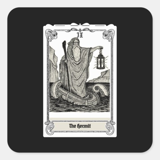 Sticker Carré gravure tarot The Hermit IX (Devant)