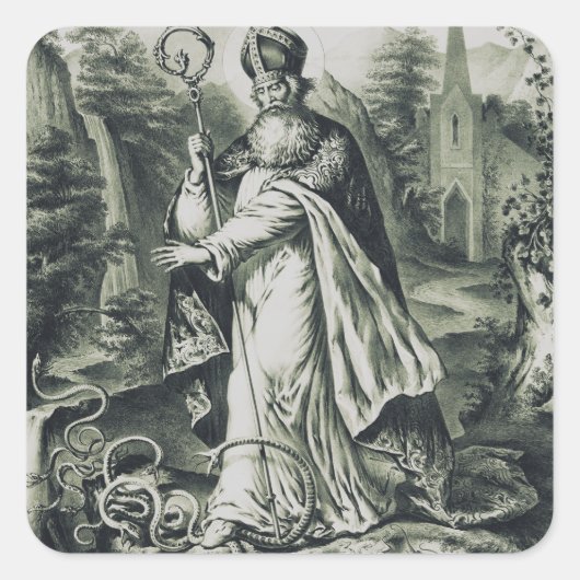 Sticker Carré Gravure vintage de Saint Patrick bannissant les se (Devant)