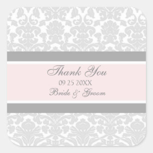 Sticker Carré Gray rose Damask Merci Wedding Favor Tags