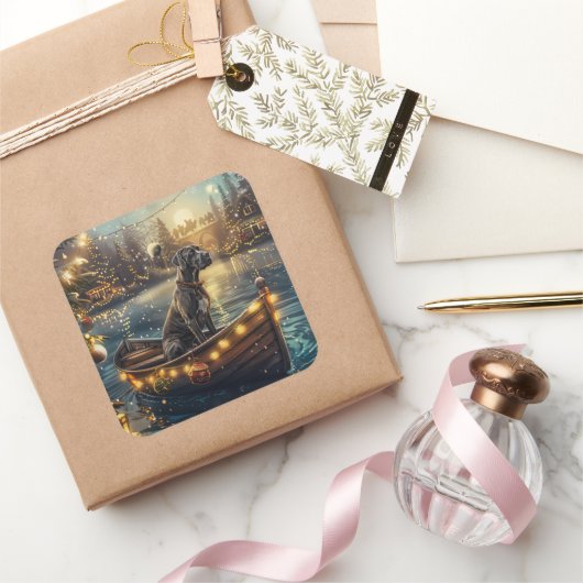 Sticker Carré Great Dane Christmas Festive Voyage (Cadeaux)