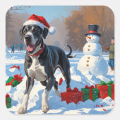 Sticker Carré Great Dane coule dans la neige avec le Casquette d (Devant)