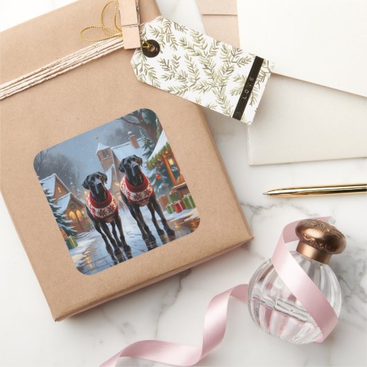 Sticker Carré Great Dane Dogs Christmas Snow Holiday (Cadeaux)