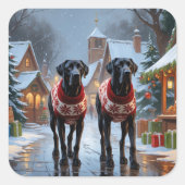 Sticker Carré Great Dane Dogs Christmas Snow Holiday (Devant)