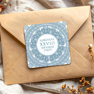 Sticker Carré Grec toga anniversaire fête avec éléments bleus