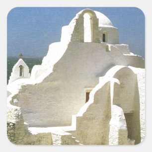 Sticker Carré Grèce vintage, Myconos, Eglise orthodoxe grecque