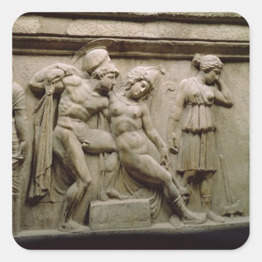 Sticker Carré Greek Sarcophagus with a Scene showing the Battle (Devant)