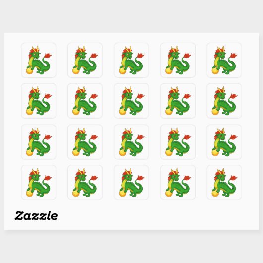 Sticker Carré Green Chinese Dragon (Feuille)