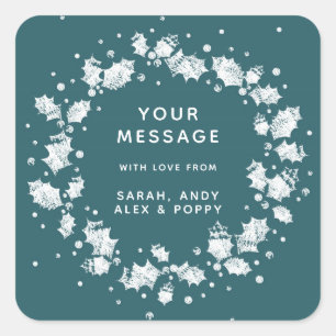 Sticker Carré Green Custom Noël Stylisé Holly Wreath