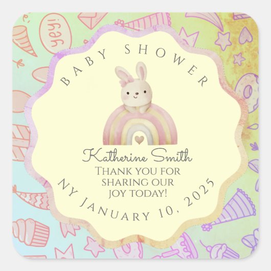 Sticker Carré GREEN donuts pastel babyshower BUNNY cute (Devant)