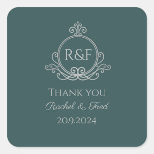 Sticker Carré Green Elegant Mariage de calligraphie argent Merci