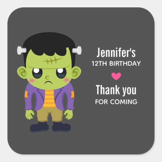 Sticker Carré Green Frankenstein Monster Halloween Anniversaire (Devant)