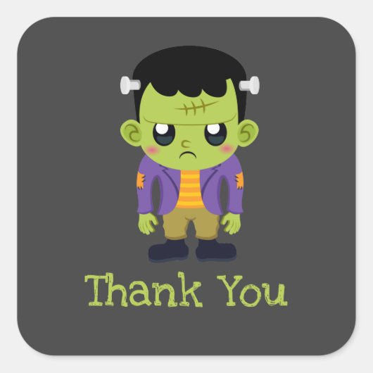 Sticker Carré Green Frankenstein Monster Halloween Merci (Devant)