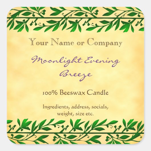 Sticker Carré Green Garland Editable savon rustique modifiable (Devant)