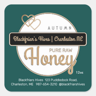 Sticker Carré Green Gold Modern Script Miel Fabriqué Avec Amour