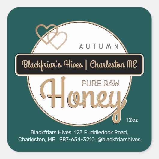 Sticker Carré Green Gold Modern Script Miel Fabriqué Avec Amour (Devant)