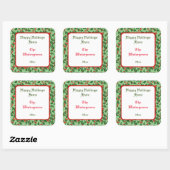 Sticker Carré Green Holly avec Red Berries Editable Gift Taq (Feuille)