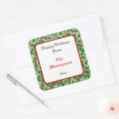 Sticker Carré Green Holly avec Red Berries Editable Gift Taq (Enveloppe)