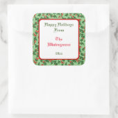 Sticker Carré Green Holly avec Red Berries Editable Gift Taq (Sac)