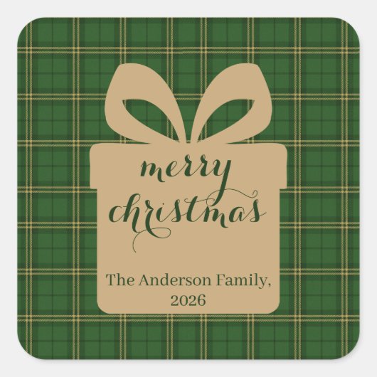 Sticker Carré Green Plaid Christmas Festive Pattern - (Devant)