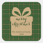 Sticker Carré Green Plaid Christmas Festive Pattern -  (Devant)