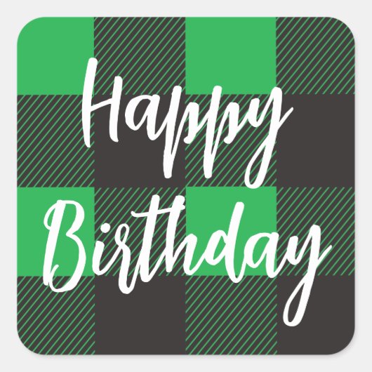 Sticker Carré Green Plaid Joyeux anniversaire (Devant)