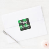Sticker Carré Green Plaid Joyeux anniversaire (Enveloppe)