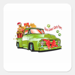 Sticker Carré Green retro truck with toxits and dogb