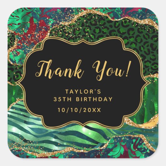 Sticker Carré Green Safari Agate Anniversaire Merci (Devant)