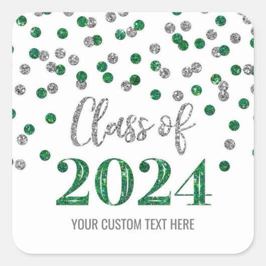 Sticker Carré Green Silver Confetti Graduation 2024 (Devant)