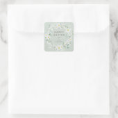 Sticker Carré Green + White Floral Wreath Message de Pâques (Sac)