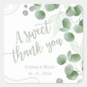 Sticker Carré Greenery Eucalyptus Leaves Wedding Thank You (Devant)