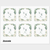 Sticker Carré Greenery Eucalyptus Monogram Botanical Wedding (Feuille)