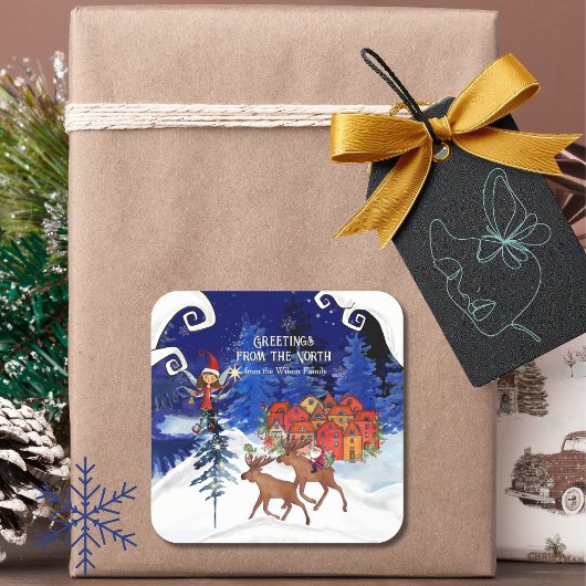 Sticker Carré Greeting from the North Moose Village